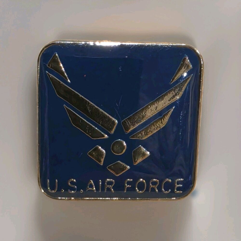 U S Air Force Logo Lapel Hat Jacket Pin Blue Square Silver Color Wings USAF 3/4"